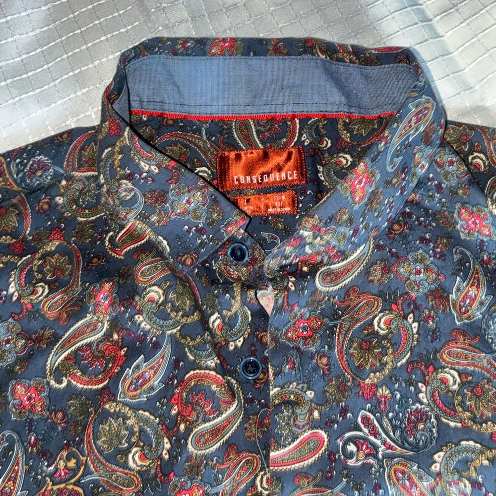 Consequence Men’s paisley button up shirt long sleeves cotton spandex size L - Picture 7 of 9
